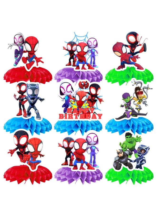 SPIDERMAN 9pcs Spider-Man and Friends Honeycomb Centerpieces – Superhero Team Table Decorations, Honeycomb Centerpiece Set for Spidey Theme Birthday Party Decoration Supplies - Image 1